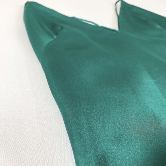 MARCIANO GREEN SATIN SLEEVELESS RUFFLE HIGH LOW EVENING FORMAL GOWN DRESS - 2 - Picture 7 of 11